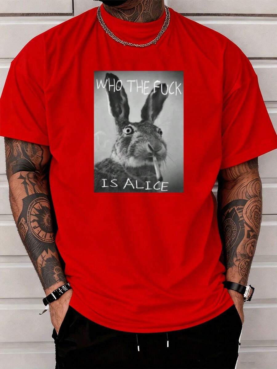 Red T-Shirt,Fun Shirt, Violent Rabbit Graphic Tee, Vintage And Stylish Casual T-Shirt, Y2K Style, Unisex