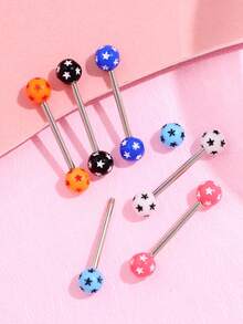 6件套时尚独特舌环，朋克摇滚性感别致夜光星形设计，适合日常佩戴、派对和节日场合。 - 彩色 - 查看 5