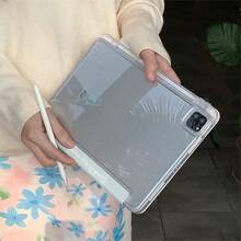 极简卡通黄色背景蓝色格子小狗可爱扁平保护套，兼容苹果第11代平板电脑、Pro 2025新款可爱第10代Air 7/6，带笔槽防弯折11英寸平板电脑保护套，适合女孩使用 - 黃色 - 查看 3