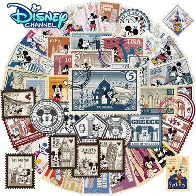 Disney 50张复古米奇老鼠印章贴纸，创意涂鸦贴纸，办公用品，手机和电脑贴纸，高品质，精美酷炫贴纸，趣味经典彩色卡通设计，礼品装饰，手机壳装饰贴纸，可重复使用，彩色卡通设计，适用于水瓶、滑板、手机等。是学习用品的完美之选，也是节日送礼佳品。