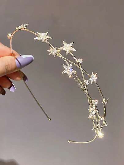 1pc Rhinestone Alloy Star Headbands Bridal Hair Hoop Decorative Headpiece Wedding Hair Accessories Ornaments For Elegant Women Girls