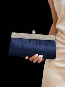 Luxury Rhinestone Clutch Evening Bag, Elegant Ladies' Party Chain Bag, Rhinestone Jewelry Set With Sparkling Necklace, Earrings, And Bracelet, Ladies' Prom Detachable Metal Chain Wedding Party Shoulder Bag, Suitable For Parties, Dinners, Gatherings, And Proms - Navy Blue - View 5