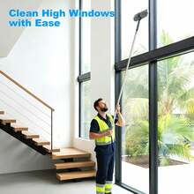 2-In-1 Window Cleaner Squeegee With Extendable Telescopic Pole – No Ladder Needed For High Windows, Glass & Car Windshield (Blue) - Grey - View 2
