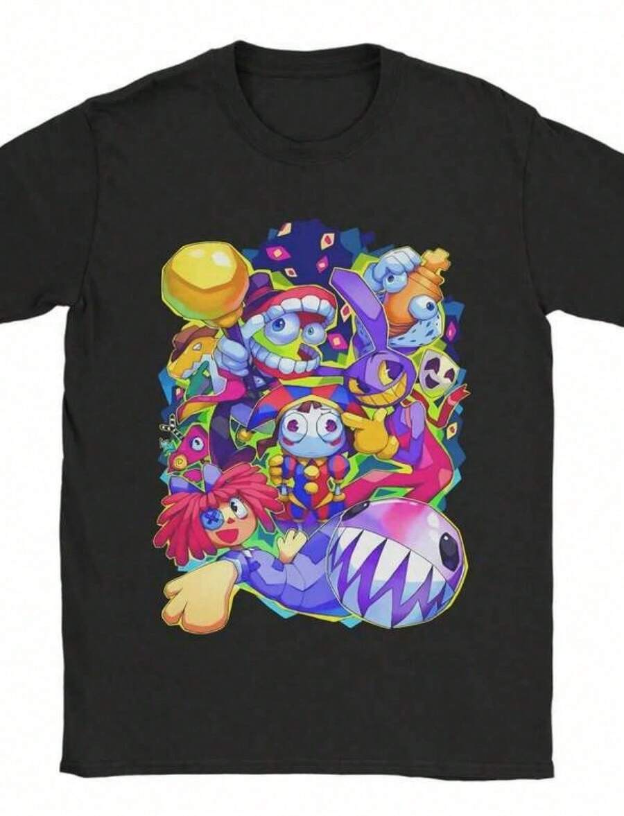 Fashion Print Casual T-Shirt Digital Circus Pure Cotton T-Shirt For Mens Summer Vintage T Shirts O Neck Hip Hop Tee - màu đen - Xem 1