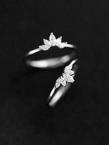 BALMORA 1pc Minimalist Versatile 925 Sterling Silver Cubic Zirconia Flower & Lotus Ring, Delicate Everyday Wear - Silver - View 5