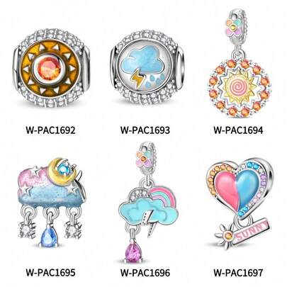 1 Piece Silver Plated Weather Sunny Rainy Day Beads Sun Orientation Star After Rain Rainbow Pendant Sunny Bright Heart Halo Colorful Clouds Beads Bead Stringing Suitable For Original Snake Bracelet Necklace Bracelet Beads DIY Jewelry Making Luxury Girlfriend Gift