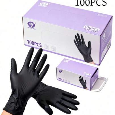 100/50/2只装黑色丁腈手套，无粉、无乳胶、低致敏性，一次性丁腈手套，适用于厨房。也适用于婚礼、家居装饰、房间装饰、厨房用具、厨房配件、收纳、野餐、小包、雨伞、绘画和生日（包装）等场合。
