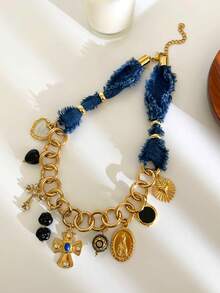 Monlansher New Multi-Element Multi-Pendant Cross Design Women's Necklace, Fashionable Elegant Luxury Everyday, Party, Casual, Holiday Wear Stainless Steel Pendant Necklace For Women - Gold - View 7