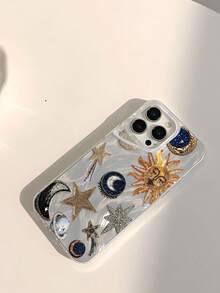 防震星空元素时尚手机壳 1 件装 复古星空主题 星月宇宙图案手机壳 银色透明加厚保护套 适用于三星 A05 A05S A13 A14 A15 A53 A54 A55 A56 S22 S23 S24 S25 11 12 13 14 15 16 17 Pro Max 春季生日礼物，国际版，非国内版 - 彩色 - 查看 3