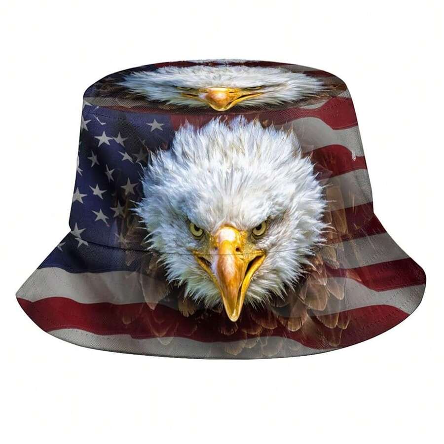 American Flag Bucket Hats Fashion Sun Cap Packable Fisherman Hat For Women Men Patriotic USA Flag Hat - AngryBaldEagleonAmericanFlag1 - View 1