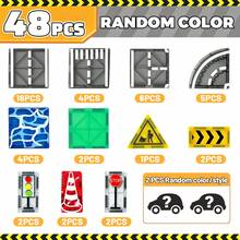 Bloques de construcción de escena de tráfico urbano con carreteras de tierra y agua transparentes de vitral (30-48 piezas con coches) - Juguete educativo y divertido para que los niños construyan redes de tierra y agua, para conducir coches - Multicolor - Ver 10