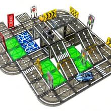 Bloques de construcción de escena de tráfico urbano con carreteras de tierra y agua transparentes de vitral (30-48 piezas con coches) - Juguete educativo y divertido para que los niños construyan redes de tierra y agua, para conducir coches - Multicolor - Ver 8