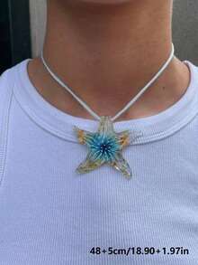 1 件绿色不对称仿珍珠玻璃海星吊坠项链，波西米亚树脂项链，适合女性日常佩戴、约会、夏季郊游、海滩、派对、节日、珠宝礼物 - 彩色 - 查看 7
