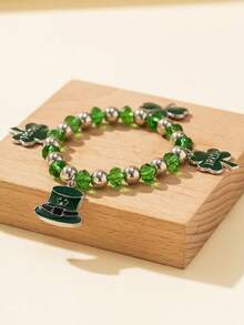 1 pieza Pulsera del Día de San Patricio - Sombrero verde primavera, diseño de trébol, pulsera elástica, para regalo de fiesta festiva - Multicolor - Ver 4