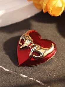 Oil Drop Red Heart Brooch, Hand-In-Hand Heart-Shaped Pin, Creative Unique Chest Flower Accessory, Anti-Slip - Multicolor - View 2