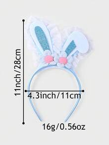 1个女童复活节兔子耳朵发箍，闪亮兔子耳朵发箍，带花朵装饰，可爱的复活节派对服装配饰 - 彩色 - 查看 2