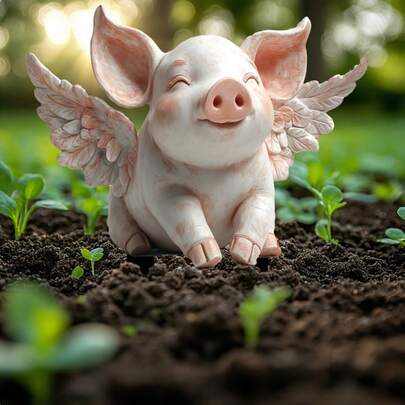 1个2D平面印刷可爱小猪天使花园插牌 - 亚克力户外装饰，适合圣诞节和复活节，耐用的花盆设计，非常适合室内/室外空间