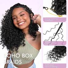 3盒共42条波西米亚女神编织钩针辫 - 非洲卷曲/波浪形合成发辫，预弯发尾，自然蓬松卷曲，适合万圣节和圣诞节派对造型 - 易于造型和打理，节日发型，波西米亚风格，易于护理 - 彩色 - 查看 4