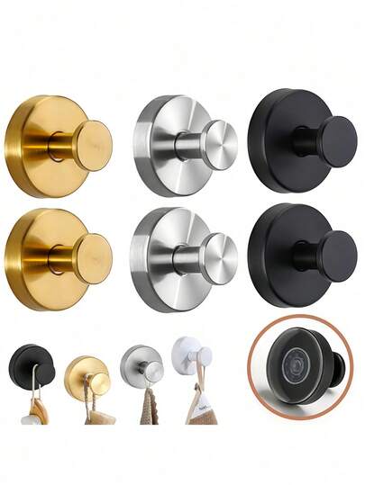 2/4个装吸盘挂钩，免钻孔淋浴吸盘挂钩，不锈钢毛巾挂钩，适用于浴室，完美适用于悬挂毛巾、浴袍和浴球，可安装在玻璃门、墙壁、浴室窗户、瓷砖和镜子上 - 易于安装，金色、银色、黑色可选，可悬挂衣物，粘性挂钩，真空吸盘，单钩，适用于淋浴房，浴室配件，房间装饰，浴室装饰，夏季