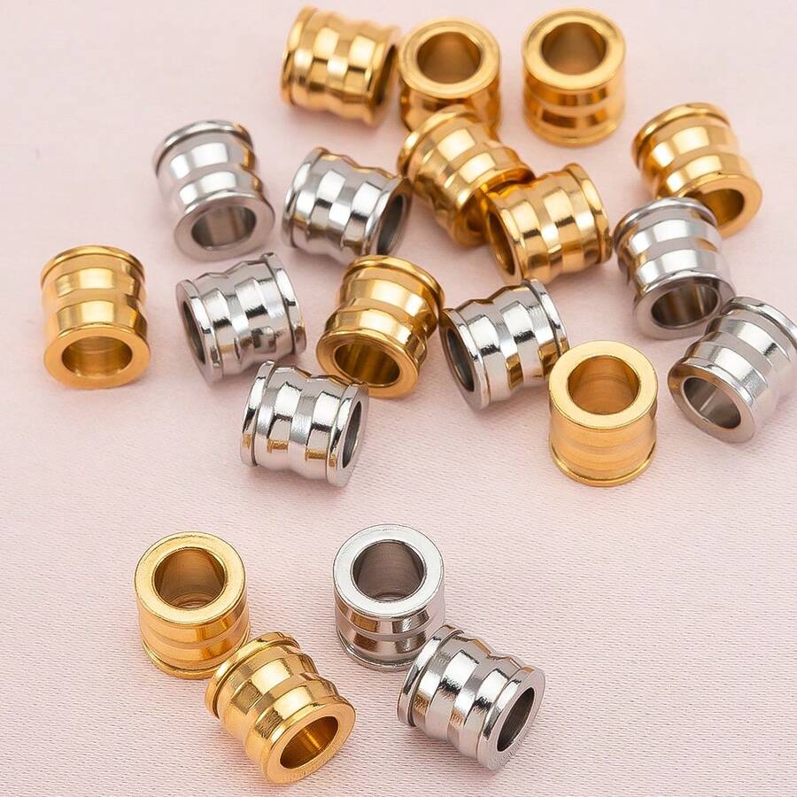20pcs 8mm Stainless Steel Spacer Beads, Large Hole Tire Shaped Beads Pendant, Suitable For Necklace, Bracelet And Other DIY Jewelry Making - Stainless Steel Beads - View 1