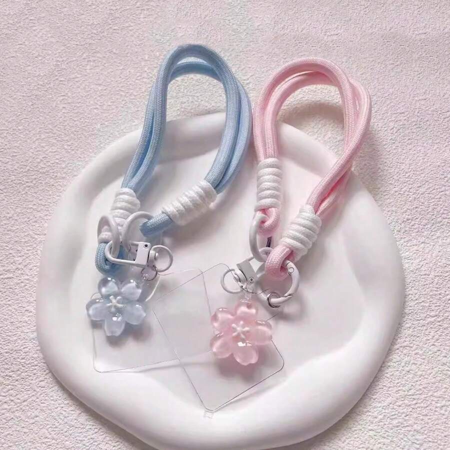Shockproof Thin Rope Pendant 1pc Jelly Sakura Pendant Keychain Woven Chain Lanyard Short Handy Strap For Phone Handmade Woven Short Rope Phone Case Clip Keychain Spring Gift For Women Birthday Gift - Multicolor - View 1