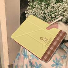 时尚黄棕格子小狗可爱扁平保护套，兼容苹果第11代、Pro 2025新款可爱第10代、Air 7/6，带笔槽，防弯折，11英寸平板电脑保护套，适合女孩使用 - 黃色 - 查看 5