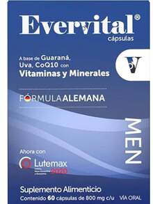 Bomuca - Evervital Men 60 Cápsulas, Suplemento Alimenticio, Vitaminas y Minerales, Guarana, CoQ10, Lutemax 2020, - Neblina azul - Ver 4