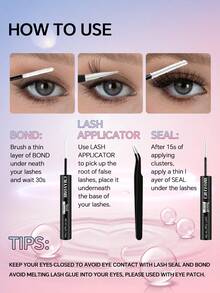 Eyelash Glue Tool Kit, Waterproof Eyelash Glue, Includes Eyelash Glue, Setting Liquid, Remover Liquid, Eyelash Tweezers, Sweat-Proof, Soft, Quick-Drying, Non-Irritating, Essential Eye Makeup Tools - Multicolor - View 4