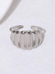 1pc Fashionable INS Minimalist Niche Design Sense High-End Plated Stainless Steel Geometric Open Ring, Suitable For Women's Daily, Party, And Date Wear - Multicolor - View 5