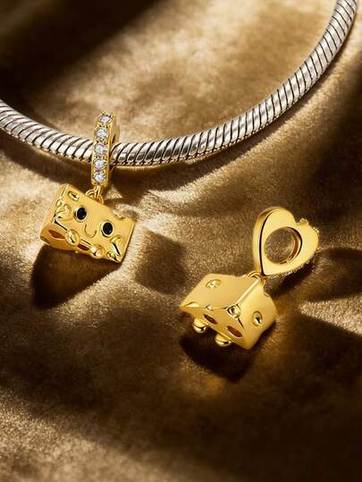 1 Piece Original Design Silver Color Charm Minimalist Yet Charming Cheese Charm Featuring A Sleek Golden Color Plating And A Subtle Cubic Zirconia Accent For Just The Right Amount Of Sparkle. Its Compact, Lightweight Design And Smooth Edges Ensure Comfortable All-Day Wear, While The Iconic Cheese Block Shape Adds A Touch To Any Outfit.