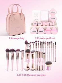 MAANGE 2支/5支/7支/20支/41支化妆刷套装，包含腮红刷、粉底刷、定妆刷、散粉刷，旅行化妆工具 - 粉色 - 查看 5