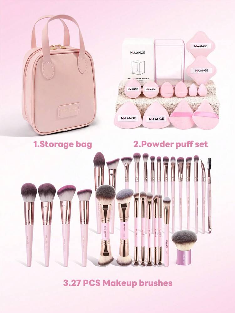 MAANGE Set de 2 piezas/5 piezas/6 piezas/7 piezas/20 piezas/41 piezas de brochas de maquillaje, brochas de maquillaje de doble extremo que incluyen brocha para rubor, brocha para base, brocha para fijación, brocha para polvo, herramientas de maquillaje de viaje - Rosa - Añade 5