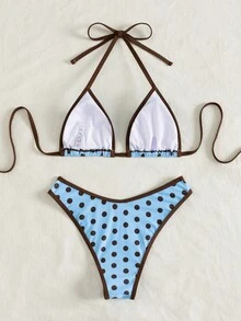 PEPPERMOLLY 两件套女士性感时尚黑白比基尼泳装，夏季沙滩度假装 - 天藍色 - 查看 2