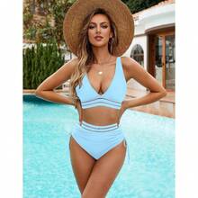 Women's High Waisted Bikini Sets Tummy Control Swimsuit Color Block Two Piece Drawstring Bathing Suit - Flattering Swimwear For Beach, Pool, Vacation - 多色895 - 查看 4