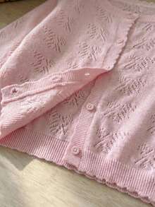 Girls Knitted Cardigan Long Sleeve Sweater Hollow Lightweight Jacket, Spring/Summer/Autumn - Pink - View 6