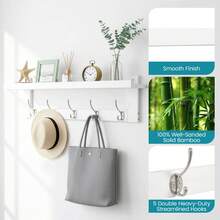 Wall-Mounted Coat Rack 74cm | White Entryway Rack With 5 Double Metal Hooks & Hanging Shelf For Bathroom, Bedroom, Kitchen, Living Room & Mudroom - White - View 4