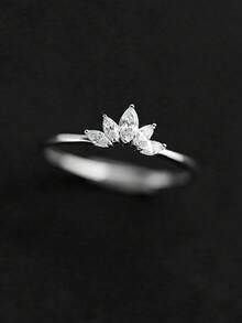 BALMORA 1pc Minimalist Versatile 925 Sterling Silver Cubic Zirconia Flower & Lotus Ring, Delicate Everyday Wear - Silver - View 2