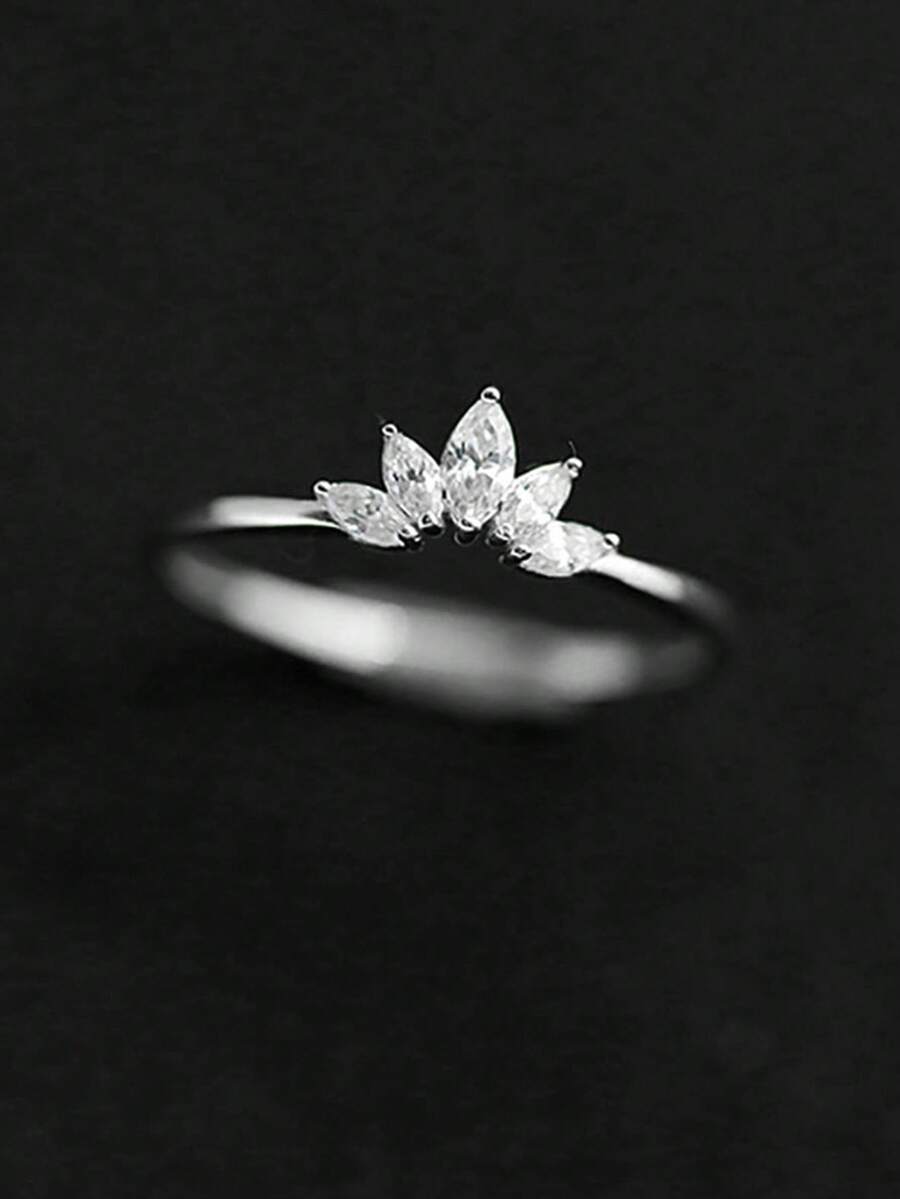 BALMORA 1pc Minimalist Versatile 925 Sterling Silver Cubic Zirconia Flower & Lotus Ring, Delicate Everyday Wear
