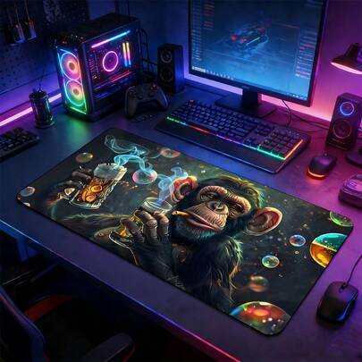 1 pieza Alfombrilla de ratón grande extendida con diseño de mono divertido para fiestas, base de goma antideslizante, borde cosido, decoración de escritorio estética, protección para el escritorio, accesorio de computadora para el hogar, la oficina y el setup de juegos, regalo ideal para gamers y fans de memes de animales, niños, niñas y adolescentes