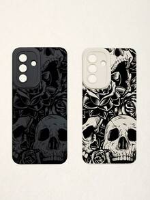 2个复古骷髅花卉印花手机壳，深色系手机壳，黑白手机壳，兼容和Galaxy手机，手机保护套 - 彩色 - 查看 54