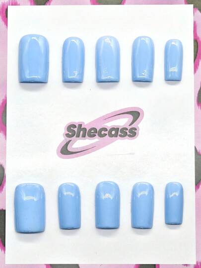 10pcs Square Nails Handmade Nail Tips Y2K Baddie Style, Nude & Blue Color For Party And Musical Festival, Suitable For Women & Girls, Includes Tools, Great Gift For Laddies Nails, Summer Nails