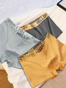 3条装男士平角内裤，不对称腰带，印有“HELLO”字母，柔软舒适，家居服/内衣两用 - 彩色 - 查看 10