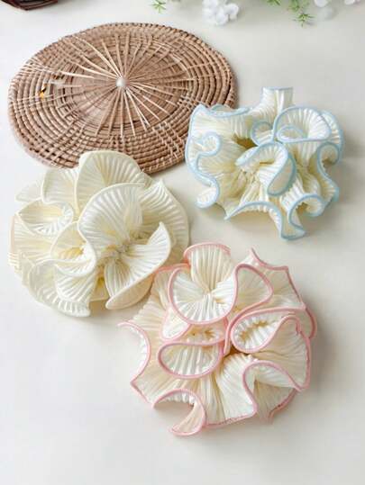 1pc/3pcs/4pcs Solid Color Casual Polyester Pleated Scrunchies, Elegant Multi-Layer Fresh Hair Ties For Ponytail, Bun