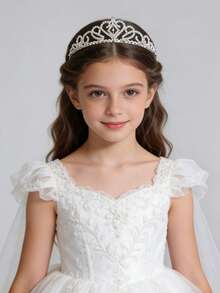 1件银色女孩头饰，水晶头饰皇冠，优雅公主风皇冠带梳子，女孩发箍，适合新娘、婚礼、舞会、生日派对等场合 - 白色 - 查看 2