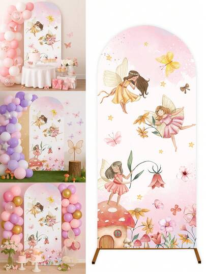 1pc Flower Fairy Arch Decor Backdrop Cloth, Wedding Arch Drape Cover, Party Banner, Spring Decor,Outdoor Party Supplies,Party Ceremony Supplies,Birthday Holiday Party Room Wall Decoration Banner,Fits Arch Frame, Single-Sided Elastic Canopy Backdrop For Wedding, Birthday Party, Garden, Outdoor Ceremony,Party Favors,Party Supplies