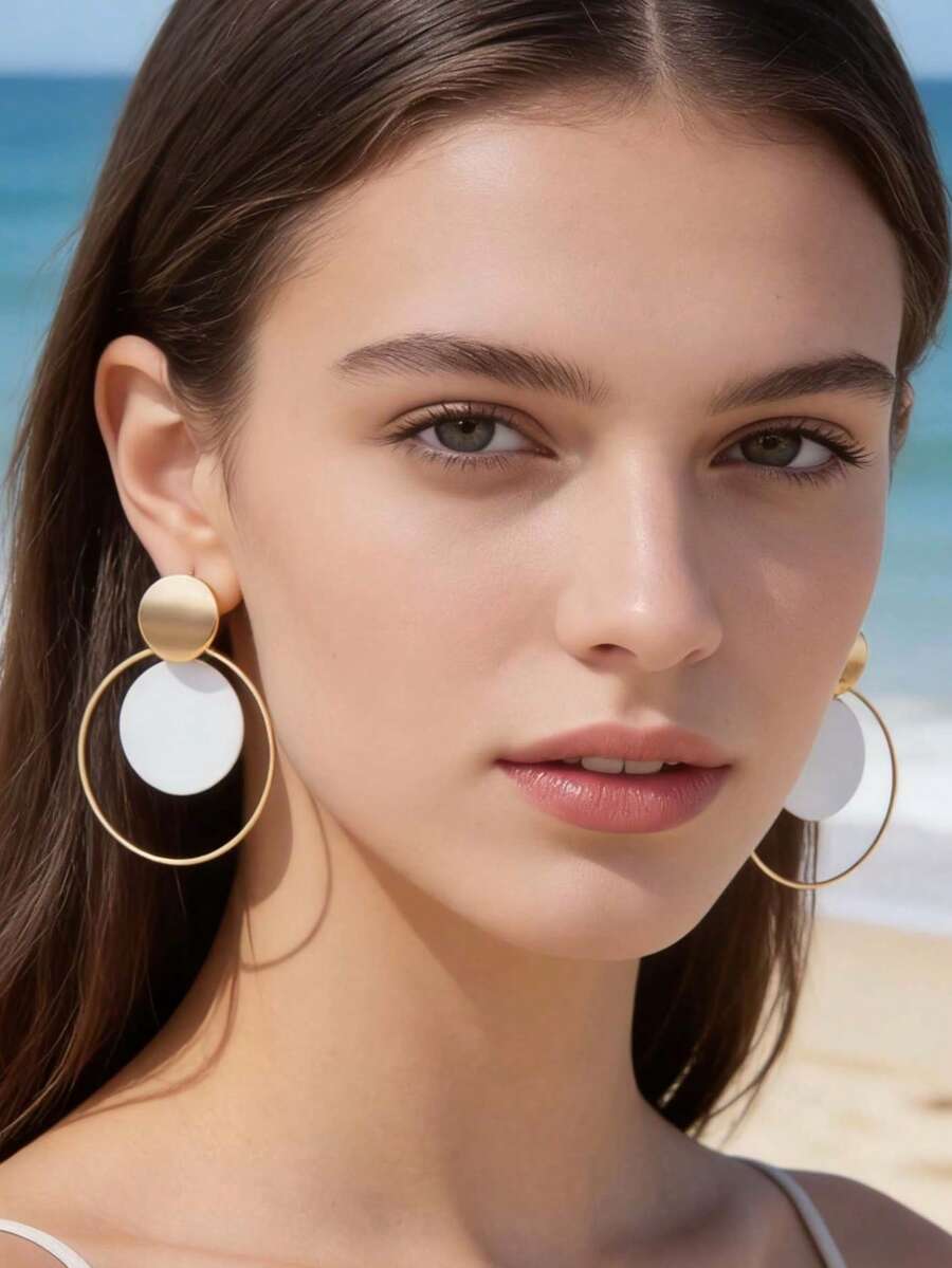 imoli 1對女士時尚白色圓形吊式耳環日常裝飾通勤