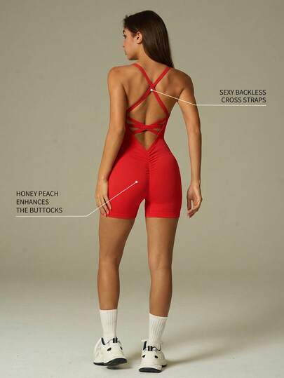 UONNOU 1 pieza Mono moldeador para mujer, Conjunto deportivo, Ropa de yoga, Ropa casual, Tirantes finos, Cuello en pico sin mangas, Espalda sexy descubierta, Levanta glúteos melocotón, Adelgazante de cintura, Moldeado corporal completo, Tejido de punto suave sin costuras, Mono ajustado para fitness, Adecuado para deportes al aire libre, Yoga, Ejercicio ligero, Correr, Uso diario, Ir y venir, Calle, Fiesta, Festival, Tejido de punto suave sin costuras, Mono deportivo de moda para mujer, Todo el año, Primavera/Verano