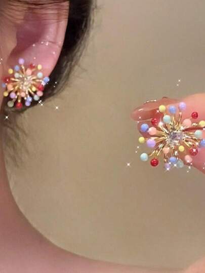 1对时尚可爱的多巴胺烟花耳环，女士精致优雅耳饰，日常派对聚会饰品，礼物之选。
