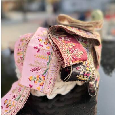 1码/1.5码【DIY刺绣用品】多色花卉手工刺绣饰边，蕾丝花边精致刺绣DIY服装、配饰、包袋装饰材料