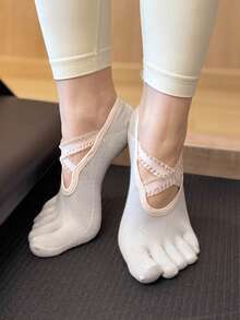 1/3/6 Pairs Women Yoga Socks, Non-Slip Pilates Socks For Beginners, Breathable Five Toe Socks For Indoor Sports, Dance, Ballet Style With Lace Ribbon, Lightweight Spring/Summer Version - Multicolor - View 9